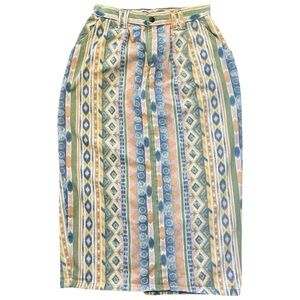 VTG 80s Vivaldi Southwestern Aztec Denim Midi Skirt 8 Made in USA 100% Cotton